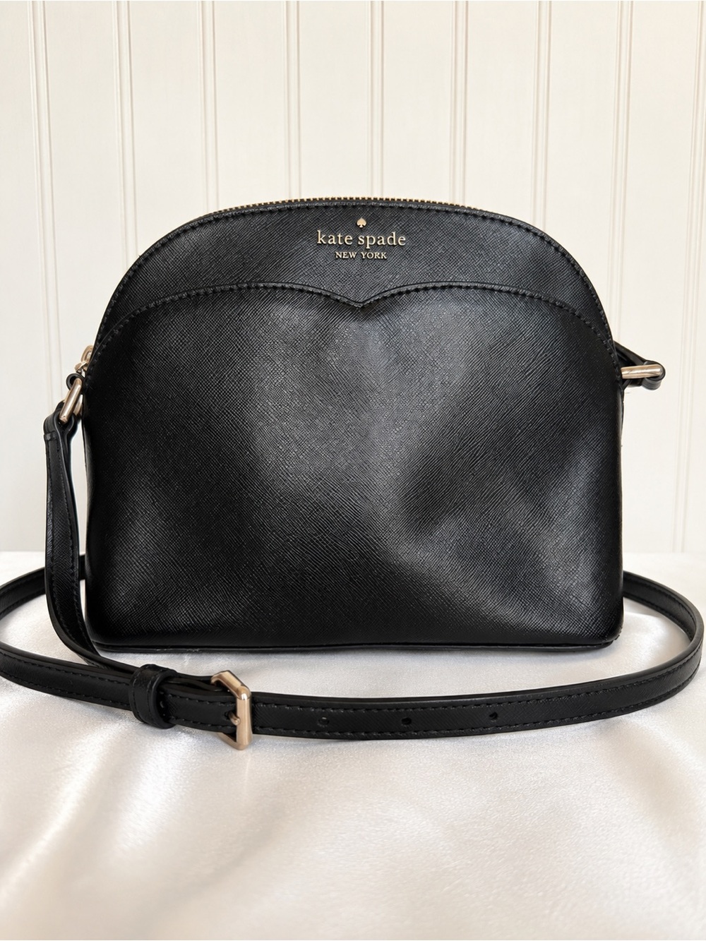 Kate Spade New York Black Saffiano Leather Dome Crossbody Bag Gold Hardware